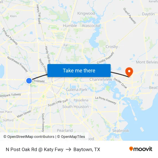 N Post Oak Rd @ Katy Fwy to Baytown, TX map