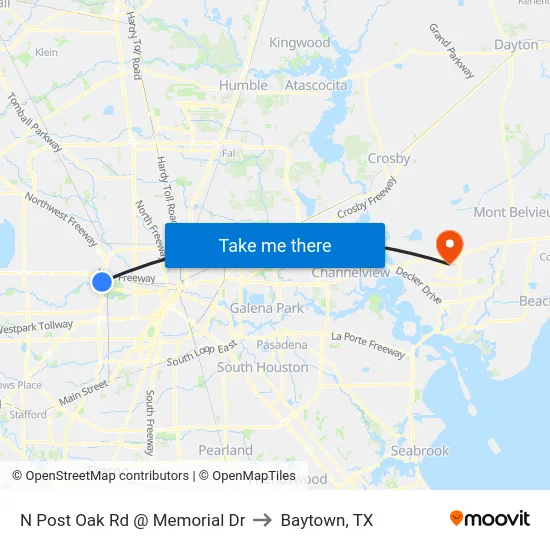 N Post Oak Rd @ Memorial Dr to Baytown, TX map