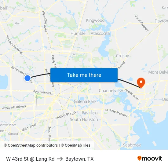 W 43rd St @ Lang Rd to Baytown, TX map