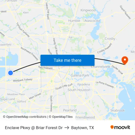 Enclave Pkwy @ Briar Forest Dr to Baytown, TX map