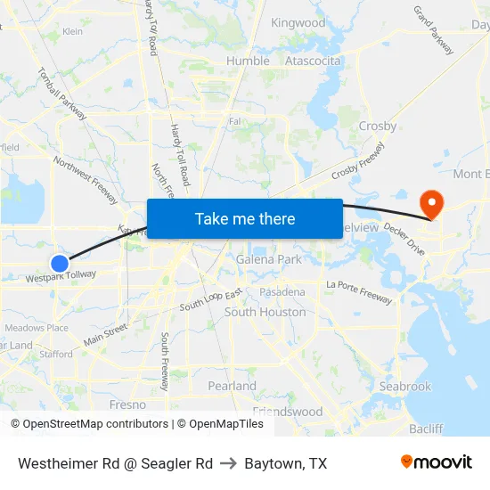 Westheimer Rd @ Seagler Rd to Baytown, TX map