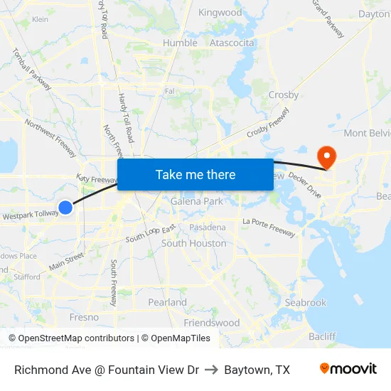 Richmond Ave @ Fountain View Dr to Baytown, TX map