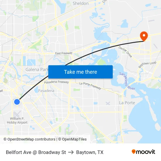 Bellfort Ave @ Broadway St to Baytown, TX map