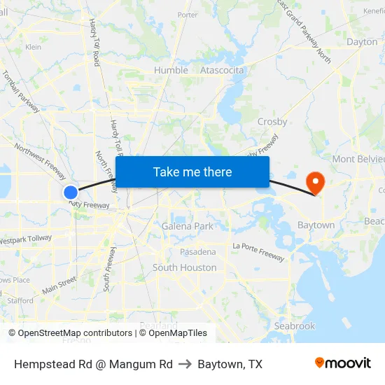 Hempstead Rd @ Mangum Rd to Baytown, TX map