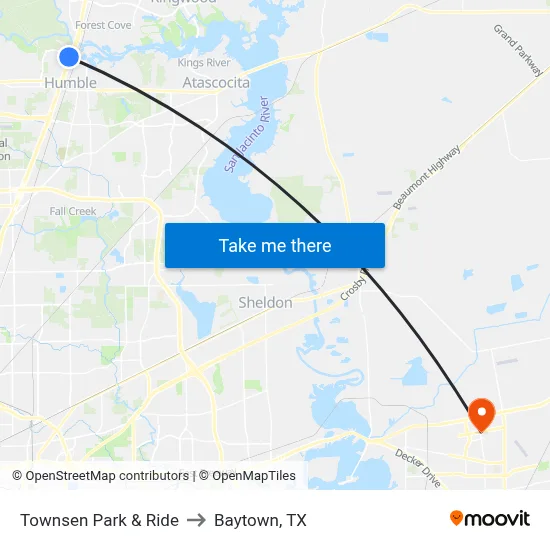 Townsen Park & Ride to Baytown, TX map