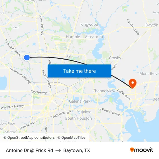 Antoine Dr @ Frick Rd to Baytown, TX map