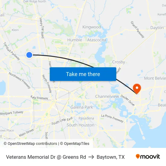 Veterans Memorial Dr @ Greens Rd to Baytown, TX map