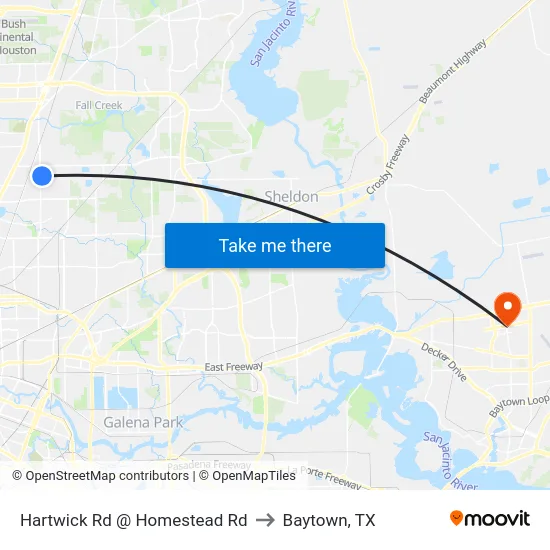 Hartwick Rd @ Homestead Rd to Baytown, TX map