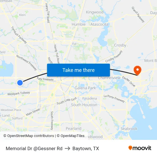 Memorial Dr @Gessner Rd to Baytown, TX map