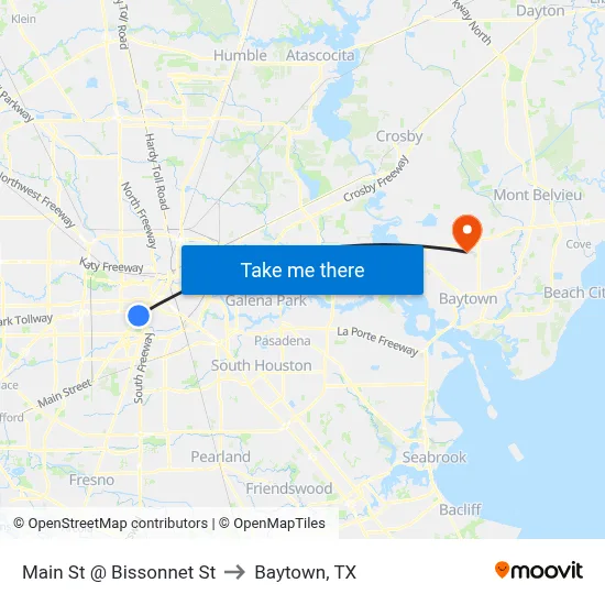 Main St @ Bissonnet St to Baytown, TX map