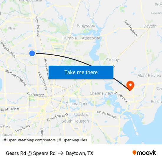 Gears Rd @ Spears Rd to Baytown, TX map