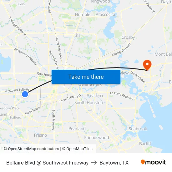 Bellaire Blvd @ Southwest Freeway to Baytown, TX map