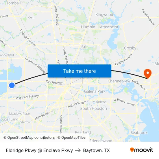 Eldridge Pkwy @ Enclave Pkwy to Baytown, TX map