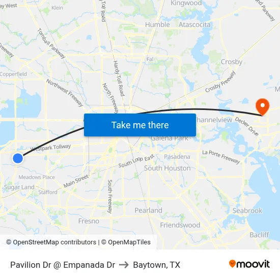 Pavilion Dr @ Empanada Dr to Baytown, TX map