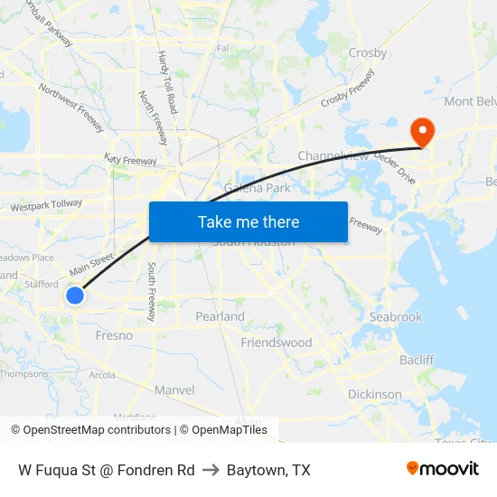 W Fuqua St @ Fondren Rd to Baytown, TX map