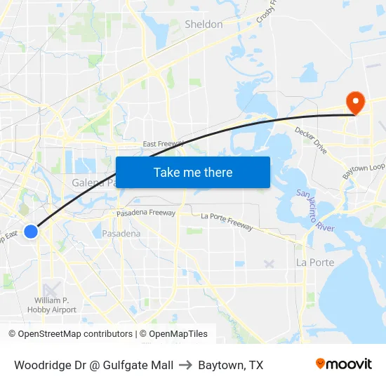 Woodridge Dr @ Gulfgate Mall to Baytown, TX map