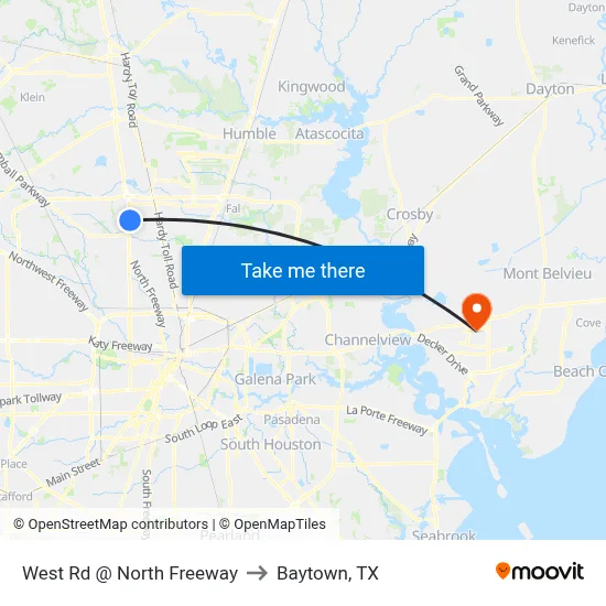 West Rd @ North Freeway to Baytown, TX map