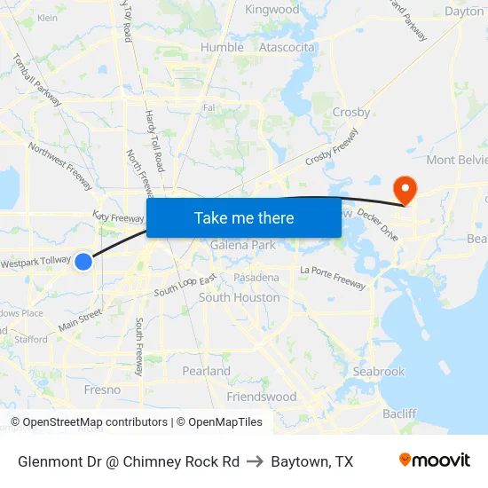 Glenmont Dr @ Chimney Rock Rd to Baytown, TX map