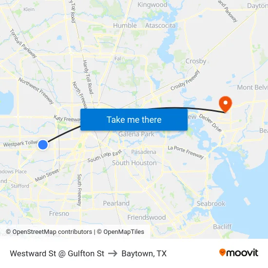 Westward St @ Gulfton St to Baytown, TX map