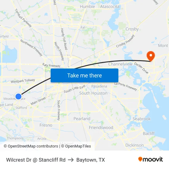 Wilcrest Dr @ Stancliff Rd to Baytown, TX map