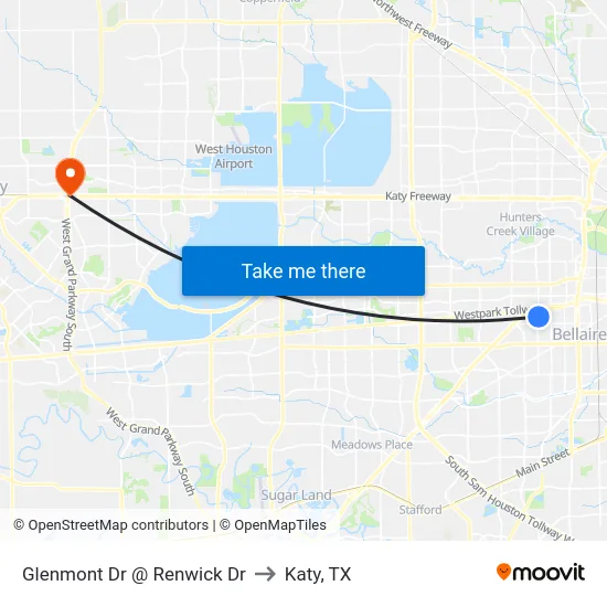 Glenmont Dr @ Renwick Dr to Katy, TX map