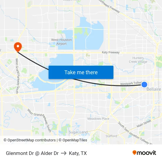 Glenmont Dr @ Alder Dr to Katy, TX map