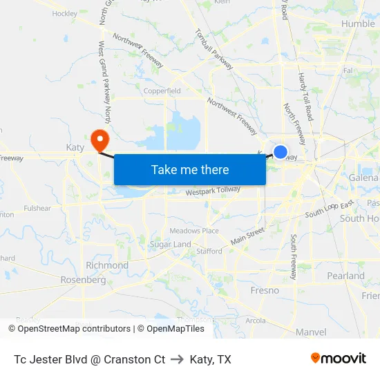 Tc Jester Blvd @ Cranston Ct to Katy, TX map