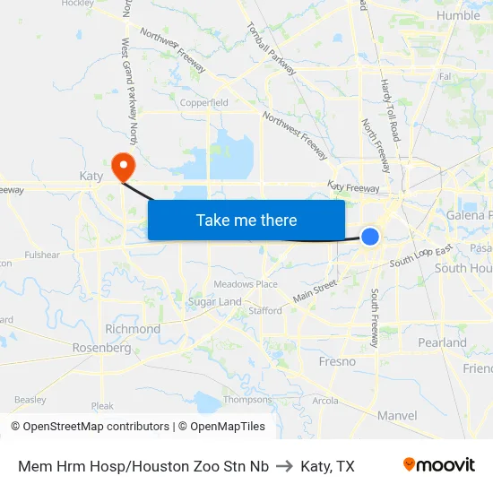 Mem Hrm Hosp/Houston Zoo Stn Nb to Katy, TX map