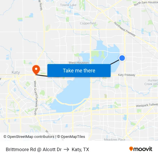 Brittmoore Rd @ Alcott Dr to Katy, TX map