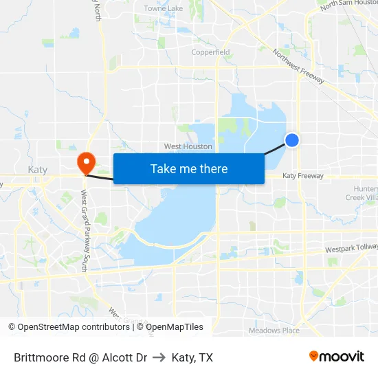 Brittmoore Rd @ Alcott Dr to Katy, TX map