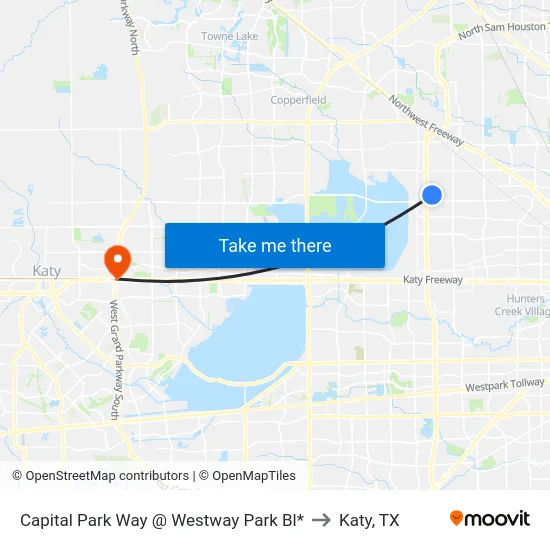 Capital Park Way @ Westway Park Bl* to Katy, TX map