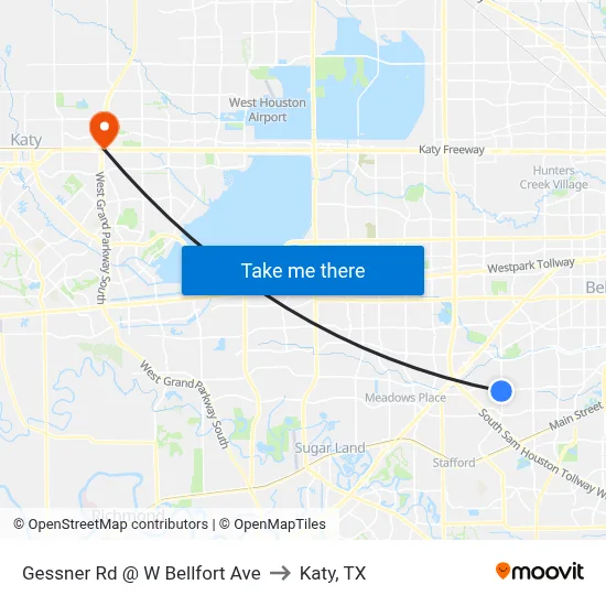 Gessner Rd @ W Bellfort Ave to Katy, TX map