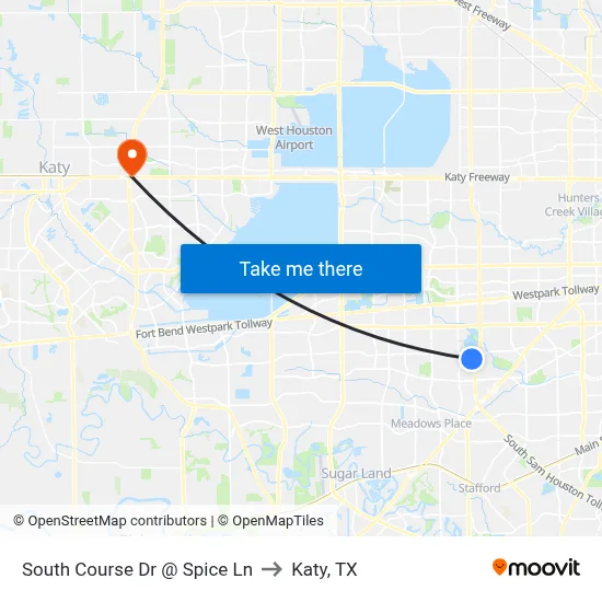 South Course Dr @ Spice Ln to Katy, TX map