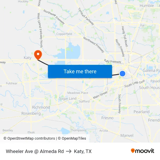 Wheeler Ave @ Almeda Rd to Katy, TX map