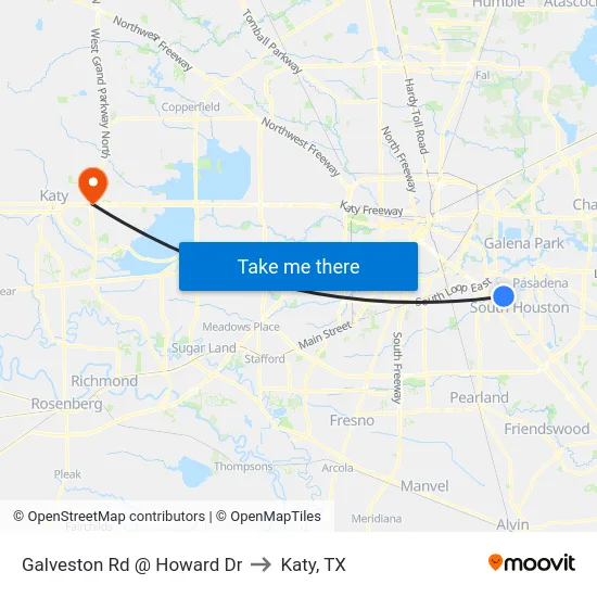 Galveston Rd @ Howard Dr to Katy, TX map