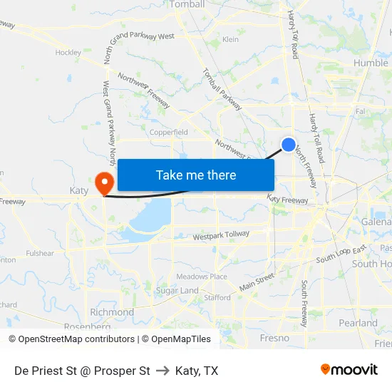 De Priest St @ Prosper St to Katy, TX map