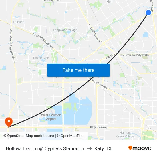 Hollow Tree Ln @ Cypress Station Dr to Katy, TX map