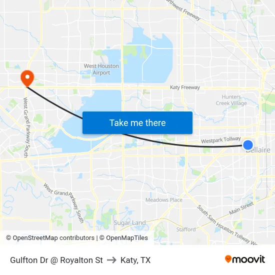 Gulfton Dr @ Royalton St to Katy, TX map