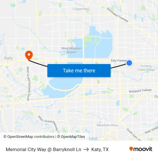 Memorial City Way @ Barryknoll Ln to Katy, TX map