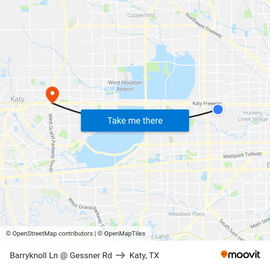 Barryknoll Ln @ Gessner Rd to Katy, TX map