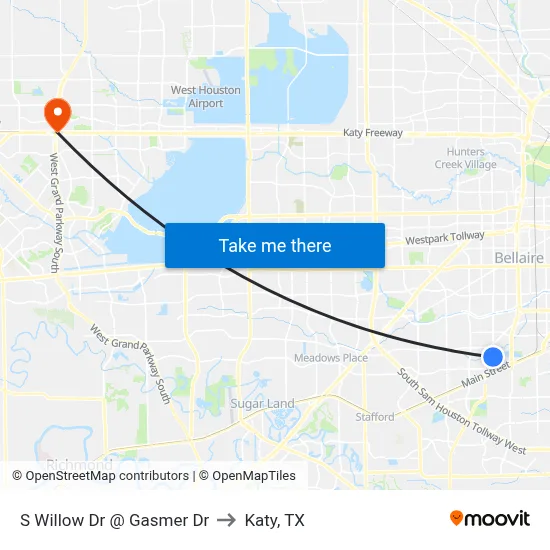 S Willow Dr @ Gasmer Dr to Katy, TX map