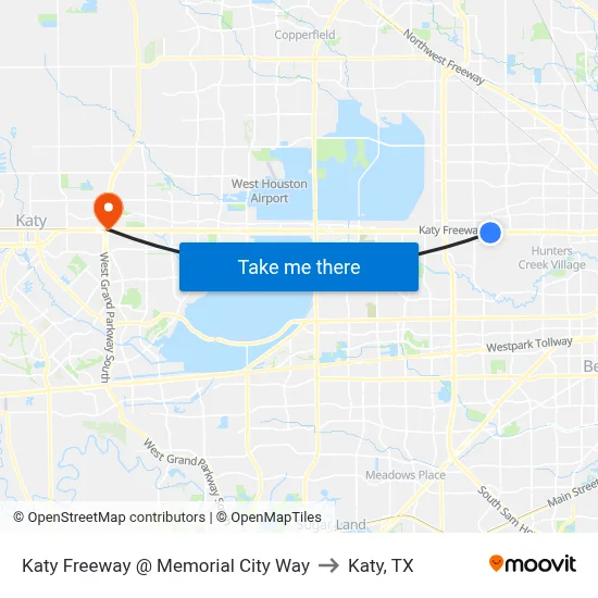 Katy Freeway @ Memorial City Way to Katy, TX map