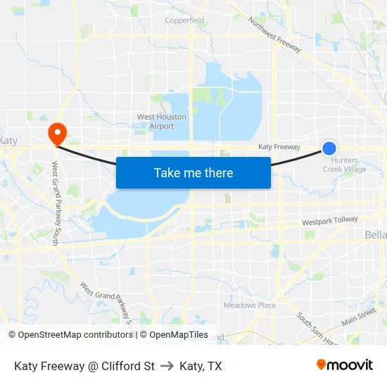 Katy Freeway @ Clifford St to Katy, TX map