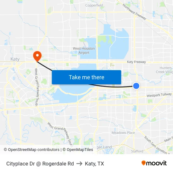Cityplace Dr @ Rogerdale Rd to Katy, TX map