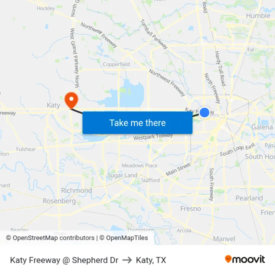 Katy Freeway @ Shepherd Dr to Katy, TX map