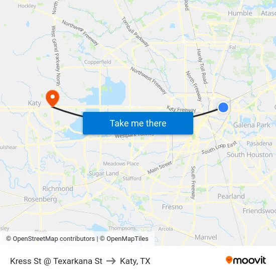 Kress St @ Texarkana St to Katy, TX map