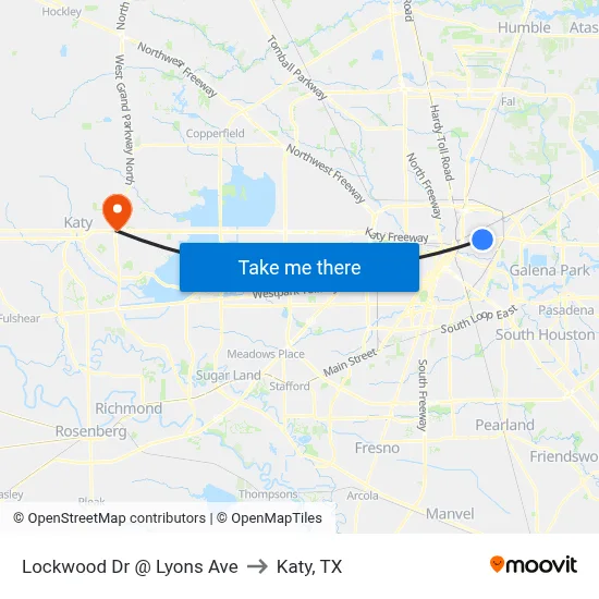 Lockwood Dr @ Lyons Ave to Katy, TX map