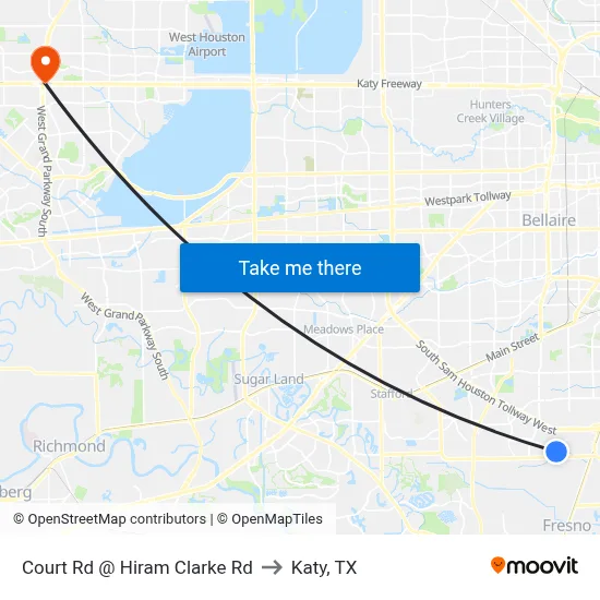 Court Rd @ Hiram Clarke Rd to Katy, TX map