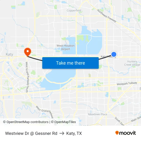 Westview Dr @ Gessner Rd to Katy, TX map