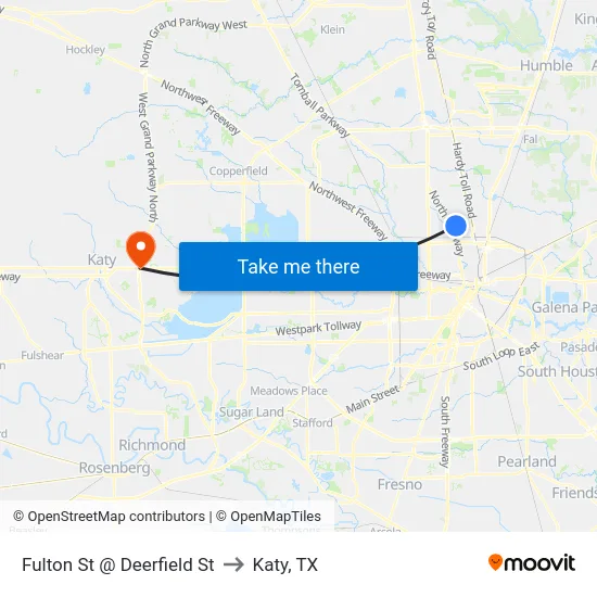 Fulton St @ Deerfield St to Katy, TX map